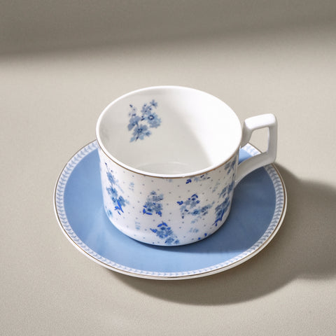 Karaca Jardin Service de Tasses à Thé et Sous-Tasses en Bone China, 4 Pièces, pour 2 Personnes, 230 ml, Bleu
