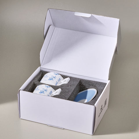 Karaca Jardin Service de Tasses à Thé et Sous-Tasses en Bone China, 4 Pièces, pour 2 Personnes, 230 ml, Bleu