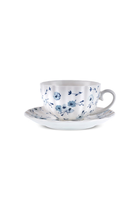 Karaca Blossom Service de Tasses à Thé et Sous-Tasses en Bone China, 12 Pièces, pour 6 Personnes, 220 ml, Bleu