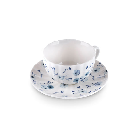 Karaca Blossom Service de Tasses à Thé et Sous-Tasses en Bone China, 12 Pièces, pour 6 Personnes, 220 ml, Bleu