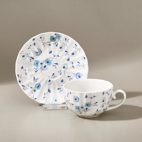 Karaca Blossom Service de Tasses à Thé et Sous-Tasses en Bone China, 12 Pièces, pour 6 Personnes, 220 ml, Bleu