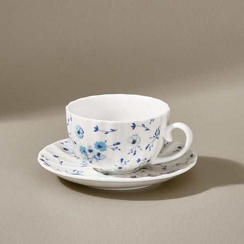 Karaca Blossom Service de Tasses à Thé et Sous-Tasses en Bone China, 12 Pièces, pour 6 Personnes, 220 ml, Bleu