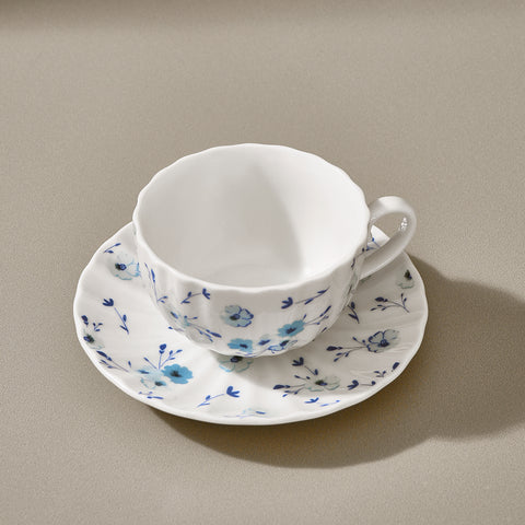 Karaca Blossom Service de Tasses à Thé et Sous-Tasses en Bone China, 12 Pièces, pour 6 Personnes, 220 ml, Bleu