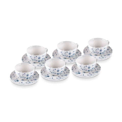 Karaca Blossom Service de Tasses à Thé et Sous-Tasses en Bone China, 12 Pièces, pour 6 Personnes, 220 ml, Bleu