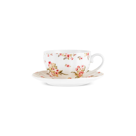 Karaca Blossom Service de Tasses à Thé et Sous-Tasses en Bone China, 12 Pièces, pour 6 Personnes, 220 ml, Rouge