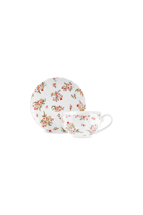 Karaca Blossom Service de Tasses à Thé et Sous-Tasses en Bone China, 12 Pièces, pour 6 Personnes, 220 ml, Rouge