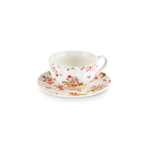 Karaca Blossom Service de Tasses à Thé et Sous-Tasses en Bone China, 12 Pièces, pour 6 Personnes, 220 ml, Rouge