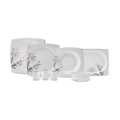 Karaca Square Bone China Autumn Service de Table 53 Pièces pour 12 Personnes, Blanc Multicolore