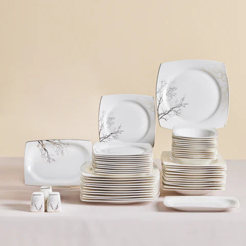Karaca Square Bone China Autumn Service de Table 53 Pièces pour 12 Personnes, Blanc Multicolore