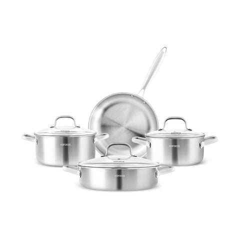 Karaca Power Steel 316+ 3 Ply Akita Batterie de Cuisine en Acier Inoxydable 7 Pièces avec Base Compatible Induction