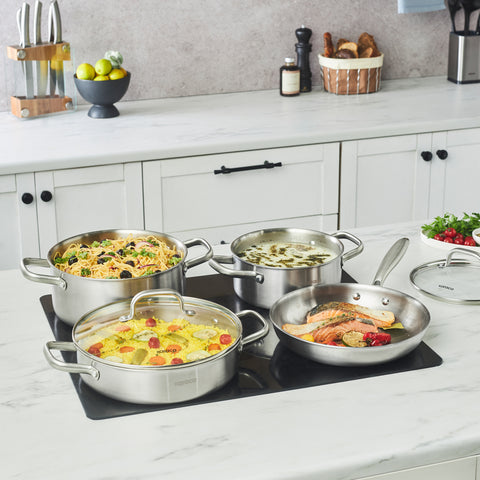 Karaca Power Steel 316+ 3 Ply Akita Batterie de Cuisine en Acier Inoxydable 7 Pièces avec Base Compatible Induction
