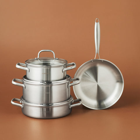Karaca Power Steel 316+ 3 Ply Akita Batterie de Cuisine en Acier Inoxydable 7 Pièces avec Base Compatible Induction