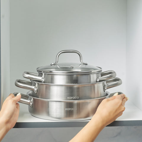 Karaca Power Steel 316+ 3 Ply Akita Batterie de Cuisine en Acier Inoxydable 7 Pièces avec Base Compatible Induction