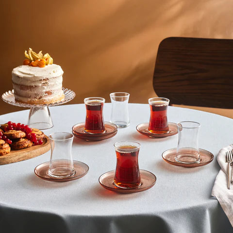 Service de Verres à Thé Karaca Juliet Mocha Mousse 12 Pièces pour 6 Personnes, 170 ml