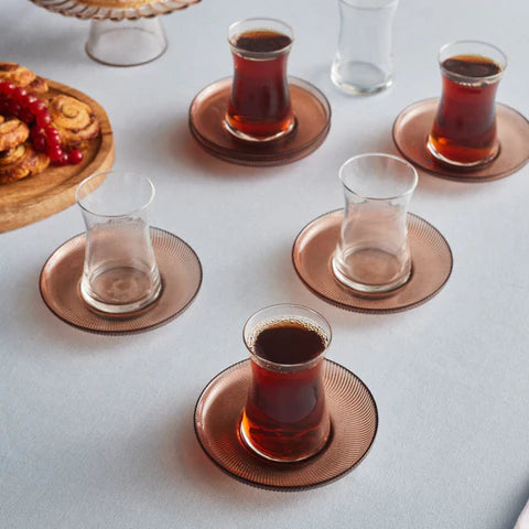 Service de Verres à Thé Karaca Juliet Mocha Mousse 12 Pièces pour 6 Personnes, 170 ml