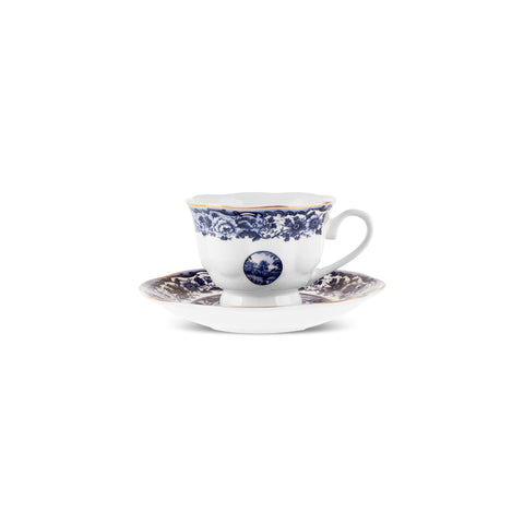 Karaca Old Town Service de 12 Tasses à Espresso et Café Turc en Bone China pour 6 Personnes, 80 ml, Bleu