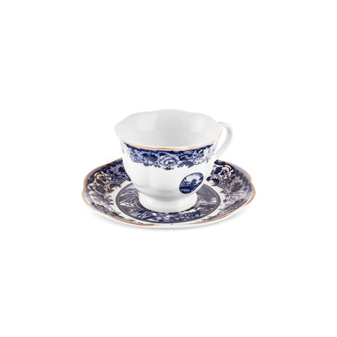 Karaca Old Town Service de 12 Tasses à Espresso et Café Turc en Bone China pour 6 Personnes, 80 ml, Bleu