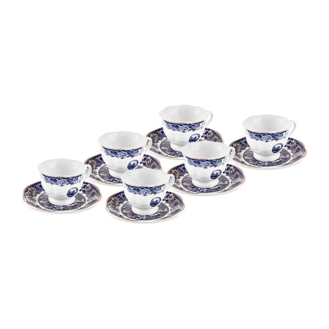Karaca Old Town Service de 12 Tasses à Espresso et Café Turc en Bone China pour 6 Personnes, 80 ml, Bleu