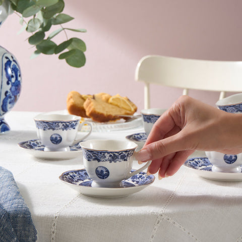 Karaca Old Town Service de 12 Tasses à Espresso et Café Turc en Bone China pour 6 Personnes, 80 ml, Bleu