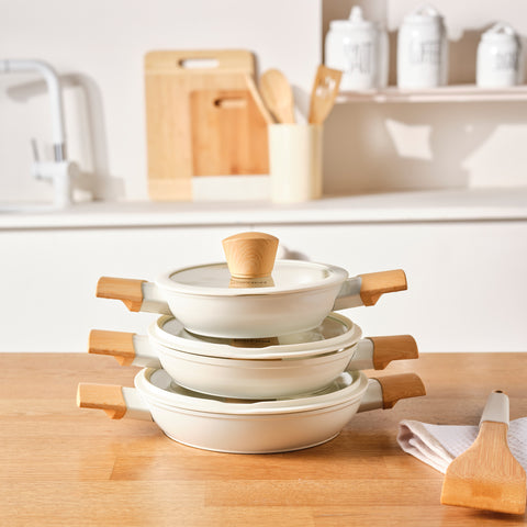 Karaca Swiss Crystal Almond, Set de 6 Casseroles Basses, Induction