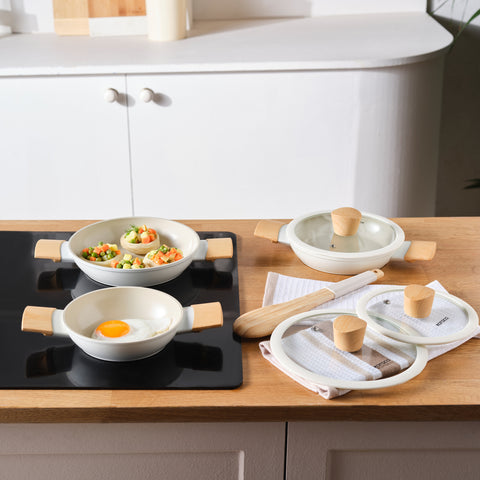 Karaca Swiss Crystal Almond, Set de 6 Casseroles Basses, Induction