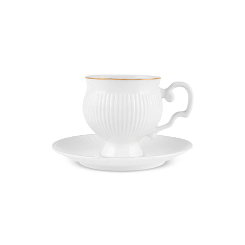 Karaca Malta Service de 4 pièces de tasses à thé et soucoupes en Bone China, pour 2 personnes, 210 ml, doré et blanc