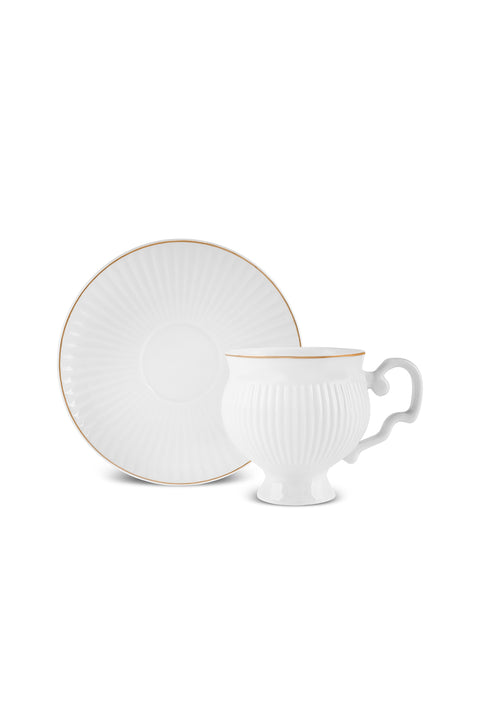 Karaca Malta Service de 4 pièces de tasses à thé et soucoupes en Bone China, pour 2 personnes, 210 ml, doré et blanc