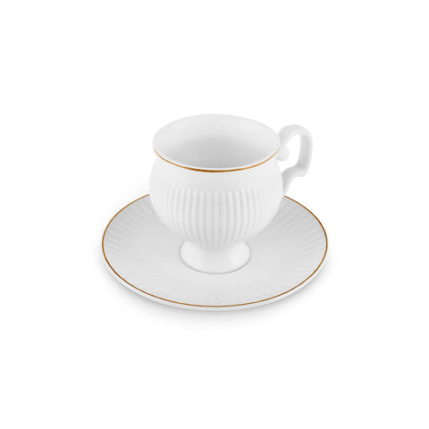 Karaca Malta Service de 4 pièces de tasses à thé et soucoupes en Bone China, pour 2 personnes, 210 ml, doré et blanc