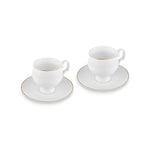 Karaca Malta Service de 4 pièces de tasses à thé et soucoupes en Bone China, pour 2 personnes, 210 ml, doré et blanc