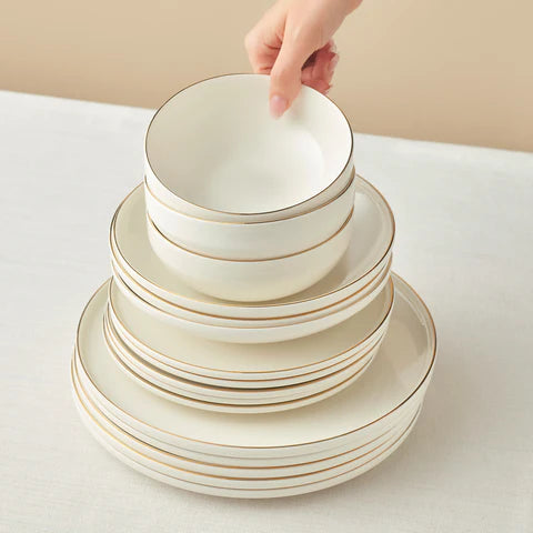 Service de Table Karaca Stream Bone Meridian, 24 Pièces, pour 6 Personnes, Doré