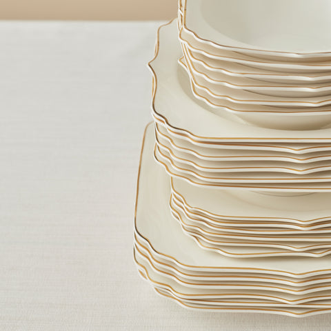 Karaca Stream Bone Vintage Service de Table 24 Pièces pour 6 Personnes, Doré