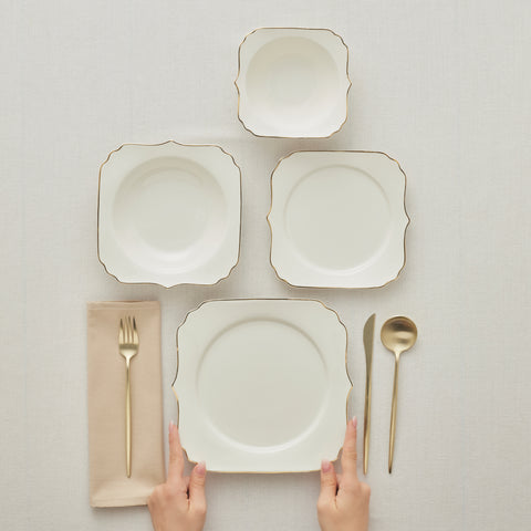 Karaca Stream Bone Vintage Service de Table 24 Pièces pour 6 Personnes, Doré