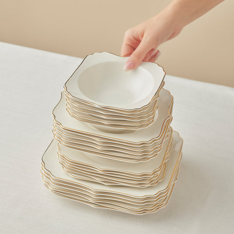 Karaca Stream Bone Vintage Service de Table 24 Pièces pour 6 Personnes, Doré