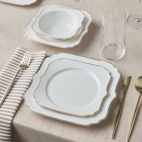 Karaca Stream Bone Vintage Service de Table 24 Pièces pour 6 Personnes, Doré