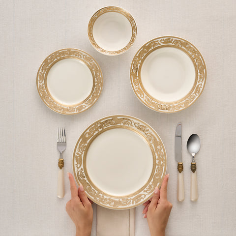 Karaca Elegance Bone Isola Service De Table 24 Pièces Pour 6 Personnes, Multicolore