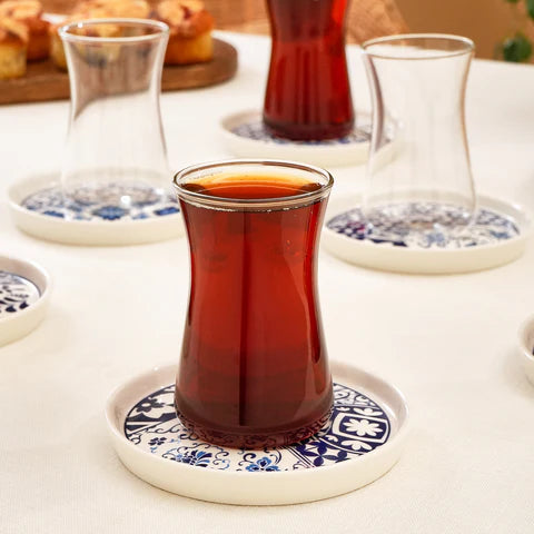 Service à Thé Turc Karaca Portela 12 Pièces en Bone China pour 6 Personnes, 170 ml, Multicolore