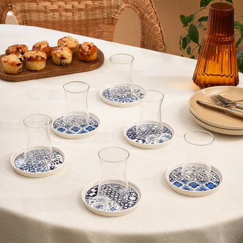 Service à Thé Turc Karaca Portela 12 Pièces en Bone China pour 6 Personnes, 170 ml, Multicolore