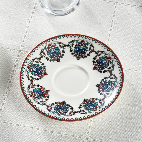 Service à Thé Turc Karaca Nakkas 12 Pièces en Bone China pour 6 Personnes, 130 ml, Rouge