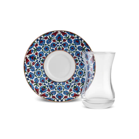 Service à Thé Turc Karaca Emirgan 12 Pièces en Bone China pour 6 Personnes, 130 ml, Multicolore