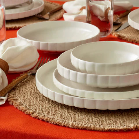 Service de table Karaca Stream Bone China Pumpkin 24 pièces pour 6 personnes, Blanc