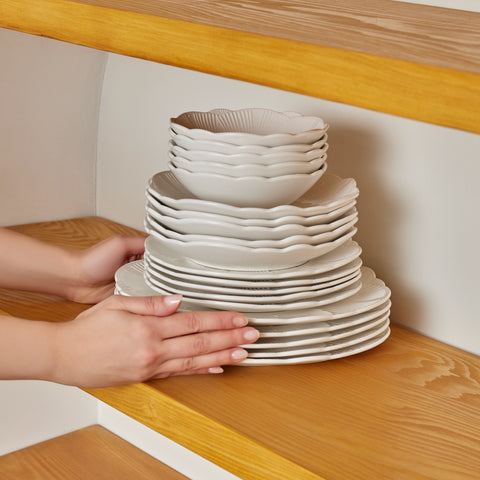 Karaca Bloom Service de table en Bone China 24 pièces pour 6 personnes, blanc