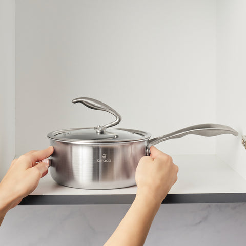 Karaca 5Ply PowerSteel 316+ Casserole à manche en acier inoxydable compatible induction, 18 cm, argentée