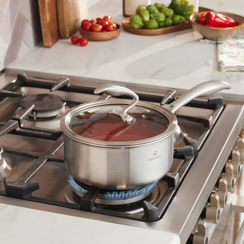 Karaca 5Ply PowerSteel 316+ Casserole à manche en acier inoxydable compatible induction, 18 cm, argentée