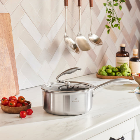 Karaca 5Ply PowerSteel 316+ Casserole à manche en acier inoxydable compatible induction, 18 cm, argentée