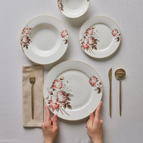 Karaca Bone China Rosie Service de Table 24 Pièces pour 6 Personnes, Multicolore