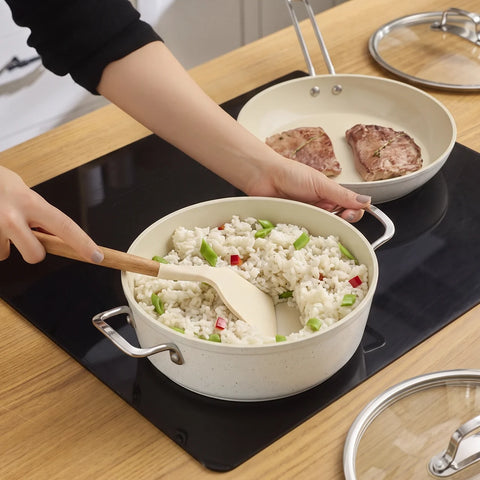 Karaca Granite Whitestone Set de 7 pièces de casseroles et poêles antiadhésives compatibles avec l’induction, Blanc