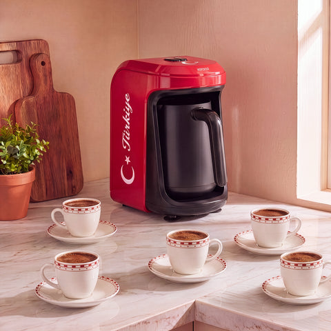 Karaca Hatır Hüps Türkiye – Machine à café turc avec fonction lait, 5 tasses, avec hymne national, rouge drapeau
