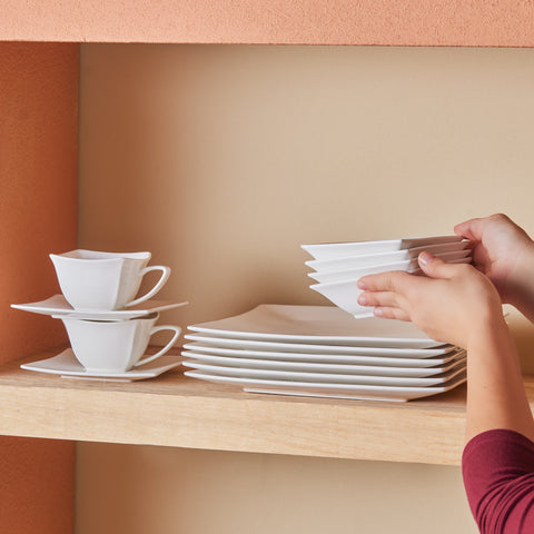 Karaca Stream Pure Perfect Blanc 32 Pièces Service de Petit Déjeuner 6 Personnes Carré