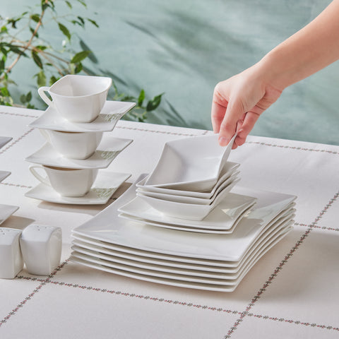 Karaca Stream Pure Perfect Blanc 32 Pièces Service de Petit Déjeuner 6 Personnes Carré