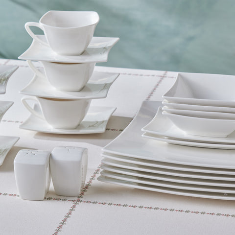 Karaca Stream Pure Perfect Blanc 32 Pièces Service de Petit Déjeuner 6 Personnes Carré